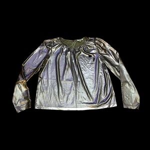 Derek Lam Sz 46 (XL) Silver Metallic Long sleeve Top Blouse Shirt RTR EUC